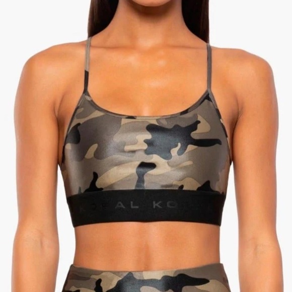 Koral Olive Green Brown Camo Sweeper Infinity Sports Bra A234506 NWOT size S - Picture 7 of 8